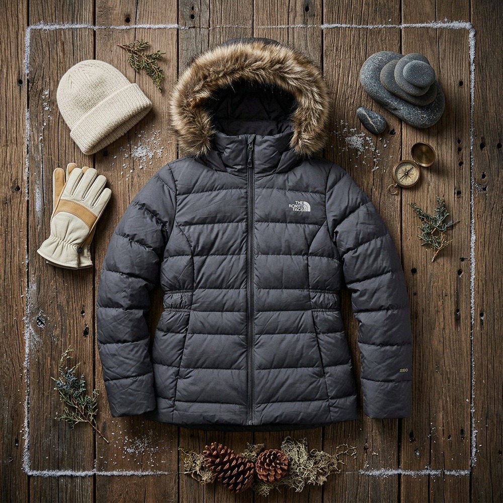 The North Face Women's Small Gotham II 550 Down Parka Jacket Gray Faux Fur Hood
